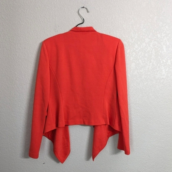 St.John Woman Coral  Draped Open Front Cardigan Sweater Blazer Princess Seams 8 - Picture 2 of 9